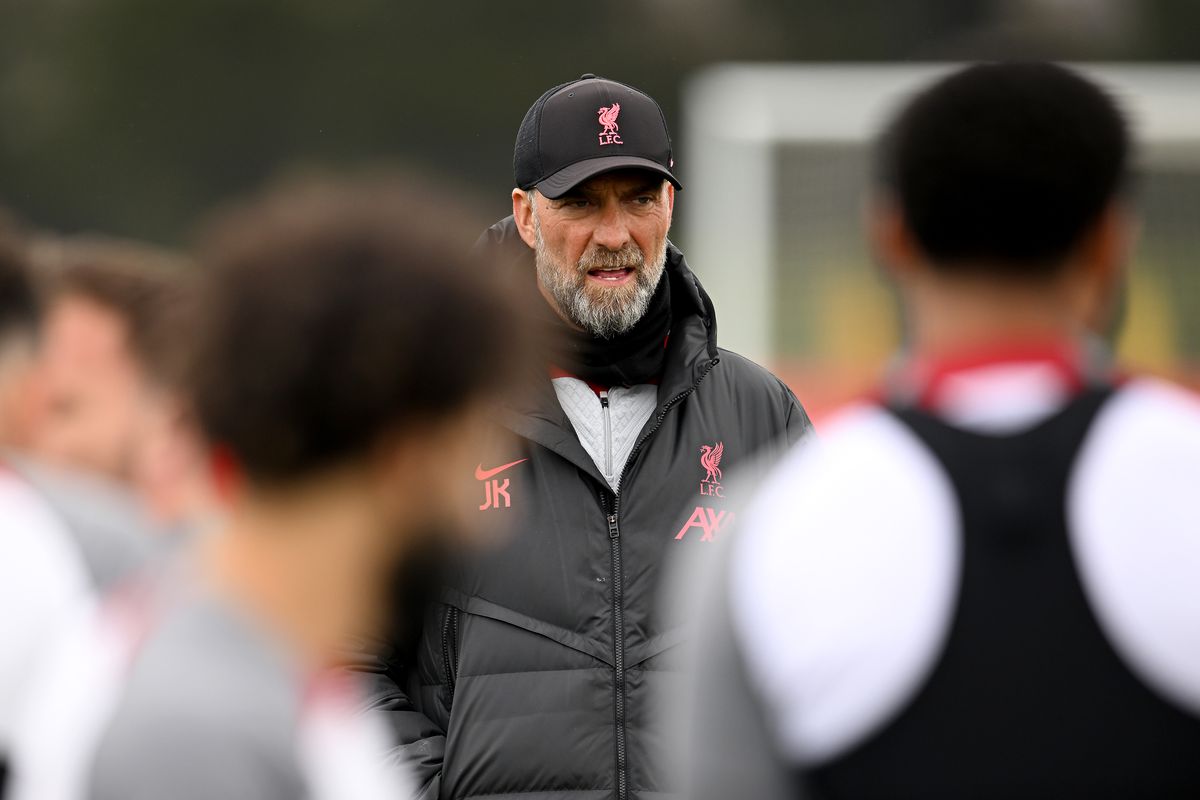 Jurgen Klopp manager of Liverpool during a training session at AXA Training Centre on March 30, 2023 in Kirkby, England.