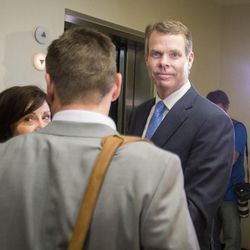 Former Utah Attorney General John Swallow and his wife, Suzanne, walk out of the courtroom at the Matheson Courthouse in Salt Lake City on Thursday, March 2, 2017. A jury found him not guilty on all counts in his public corruption trial.