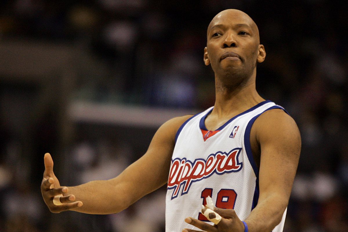 Sam Cassell of the L.A. Clippers is quite animated during game action as the Los Angeles Clippers d
