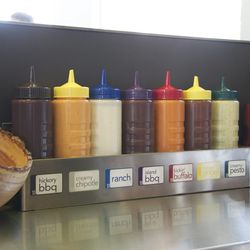 Seven sauces await your meal.