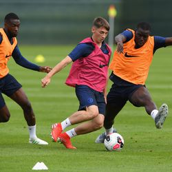 Little Billy Gilmour being chased by the big boys Tomori and Zouma
