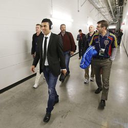 Javier Morales walks to the locker room as Real Salt Lake players arrive at Sporting Park Saturday, Dec. 7, 2013 as they prepare to play Sporting KC in MLS Cup action.