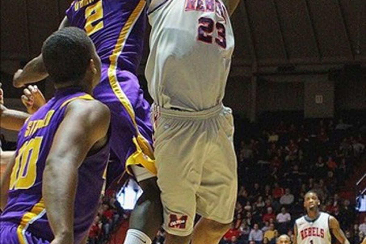 Johnny O'Bryant III, seen here regretting his college choice as he fights Ole Miss' Reginald Buckner for a rebound, and the LSU Tigers lost by 24 points to the Rebels this past Saturday in the Tad Pad.