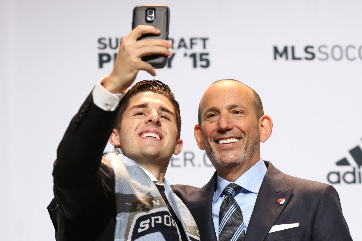 Cal Men's Soccer alum Connor Hallisey celebrated his selection as the 10th overall pick by taking a selfie with the MLS commissioner.