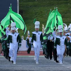 The Pride of the Peninsula taking the field at the beginning of the game.