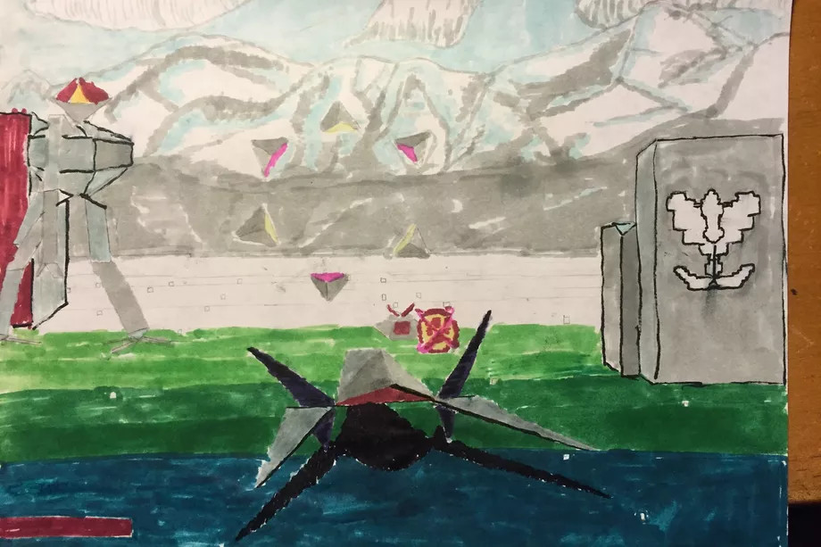 A child’s drawing of the original Star Fox game