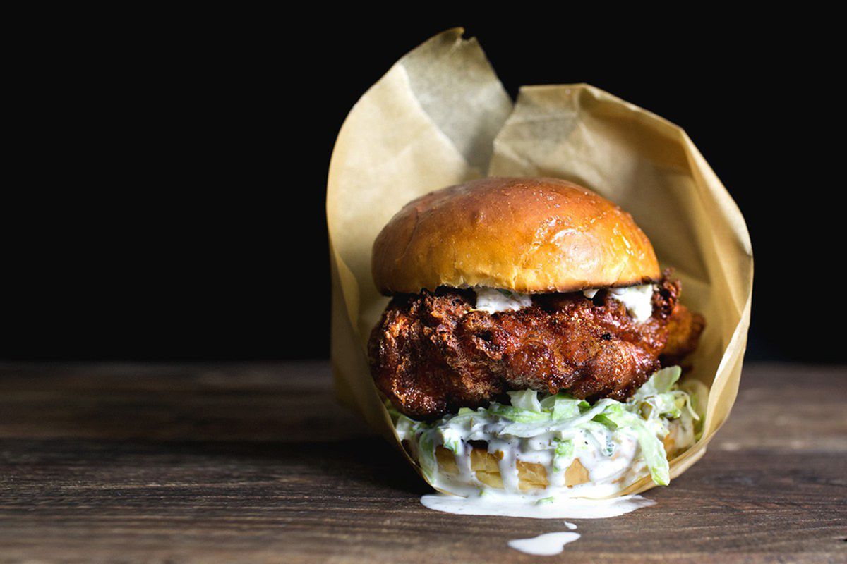 The hot chicken and coleslaw sandwich, on the Houston’s Hot Chicken menu headed downtown and to Green Valley.