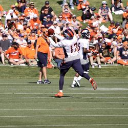 On the first day of Training Camp, Broncos rookie WR Mose Frazier makes a nice catch.