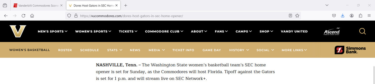 Vanderbilt Athletics somehow got us confused with Washington State in an article about the women’s team