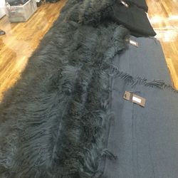 Mongolian fur trim wool scarves, $125