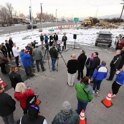 Salt Lake County Mayor Ben McAdams, Millcreek Mayor-elect Jeff Silvestrini, and other officials announce the official opening of the new roundabout on 2300 East in Millcreek on Tuesday, Dec. 20, 2016.