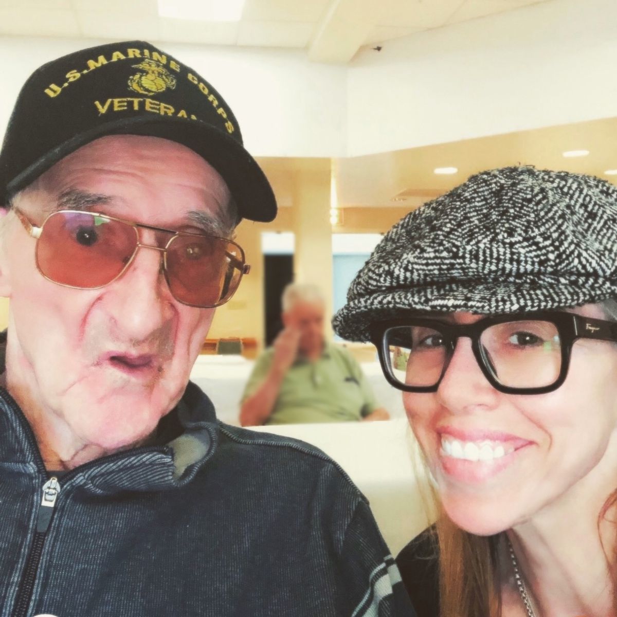 Stephen Durnin, 85, with his niece and health-care proxy, Colleen Hanley. Durnin, a former Marine and Korean War veteran, died at St. Albans on April 22, 2020. His death certificate listed cardiac arrest as the primary cause, with COVID-19 a contributing factor.