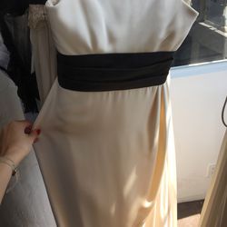 White gown with black empire waist, $100