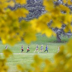 Runners compete for the 2A girls championship in the state cross country meet Wednesday at Sugarhouse Park.