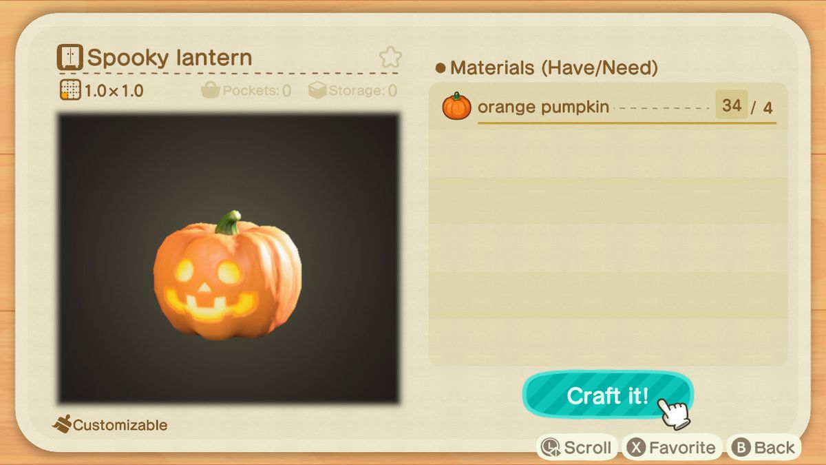 An Animal Crossing recipe for a Spooky Lantern