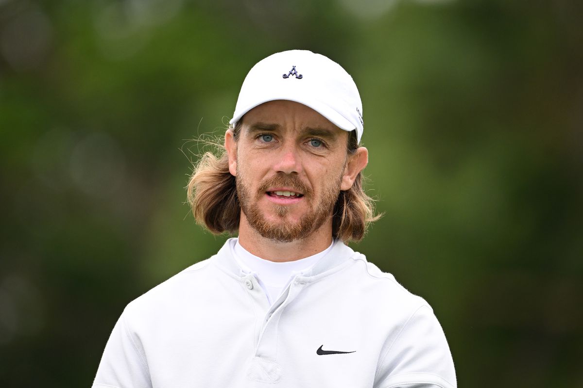 Tommy Fleetwood of England with an Adare Manor hat during Day Two of the JP McManus Pro-Am at Adare Manor on July 05, 2022 in Limerick, Ireland.
