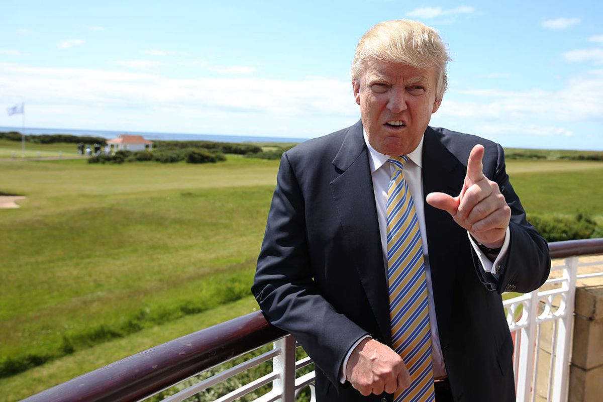 Donald Trump visiting Turnberry Golf Club in Scotland, where he congratulated the UK for breaking free from Europe. 