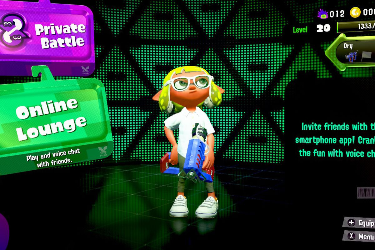 an inkling standing by a menu item that says online lounge