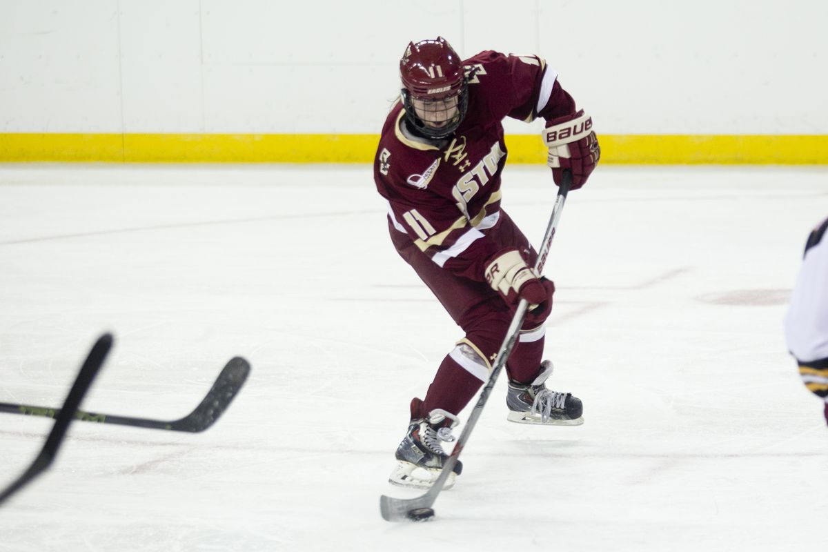 Boston College forward Caitrin Lonergan during a preseason game against the Boston Pride at Conte Forum in Chestnut Hill, MA on Sept. 22, 2016. (Photo by Michelle Jay)