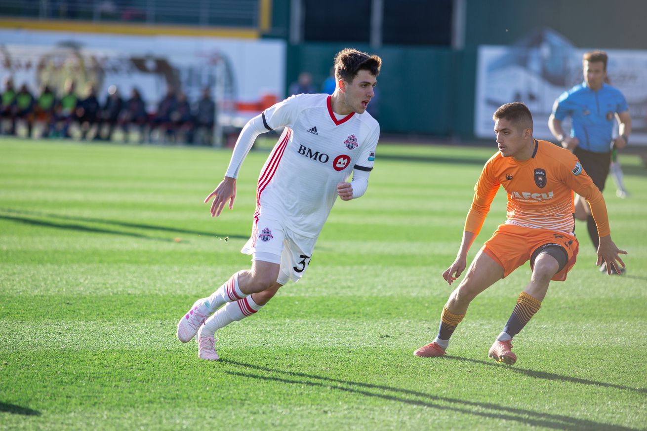 TFC II’s Luca Petrasso scored his second of the season on Friday against Lansing, the game-winner as Toronto’s unbeaten start continues