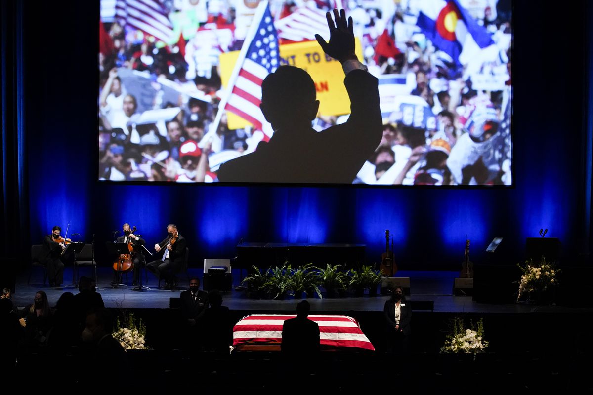 The flag-draped casked of former Senate Majority Leader Harry Reid at a memo   rial service for Reidin Las Vegas.