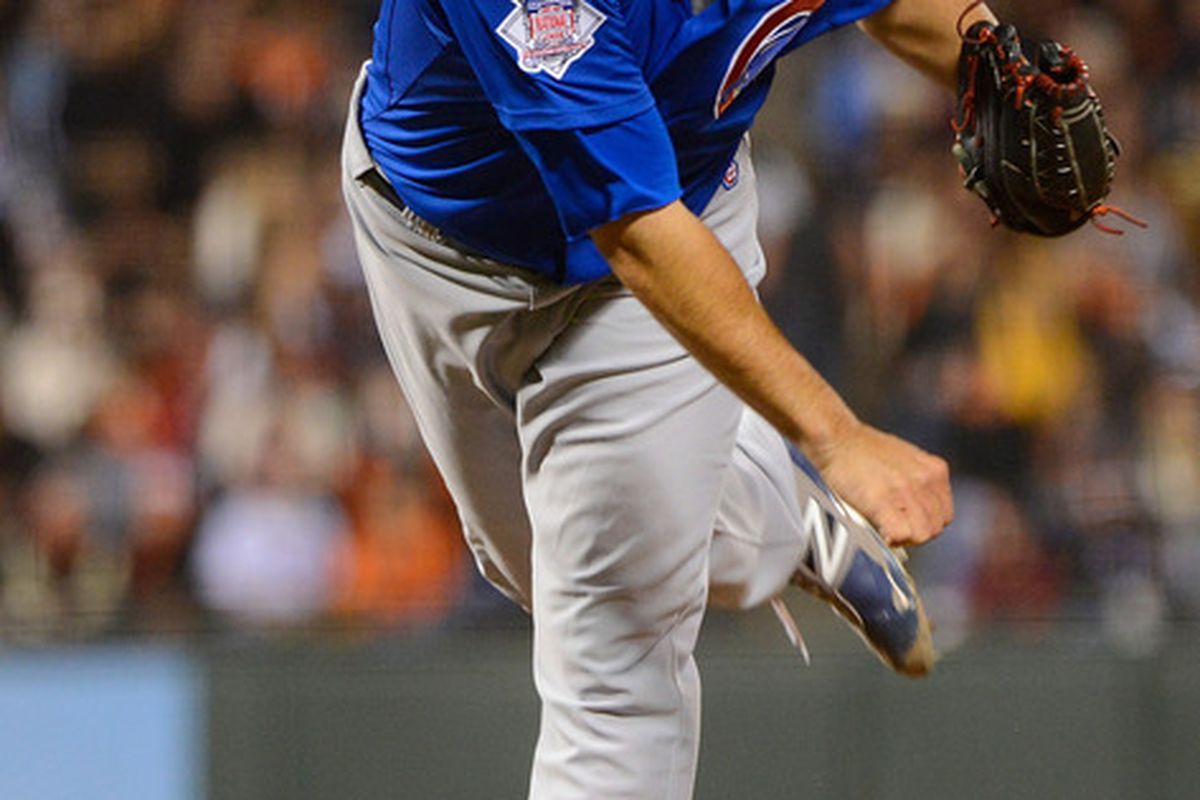 Blake Parker of the Chicago Cubs pitches against the San Francisco Giants at AT&T Park in San Francisco, California.  (Photo by Thearon W. Henderson/Getty Images)