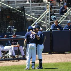 The USF Bulls take on the UConn Huskies iin the first game of a doubleheader at J.O. Christian Field on May 11, 2019.