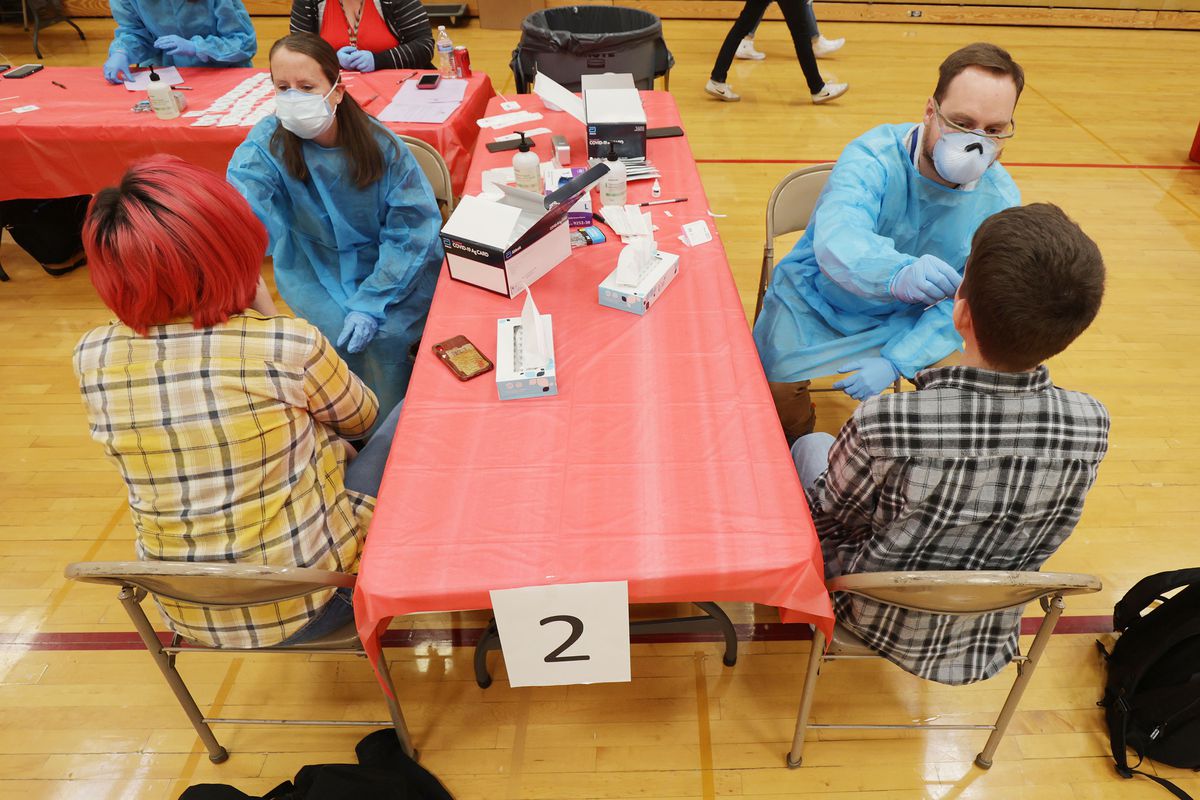 Viewmont High School students are tested for COVID-19 at the school in Bountiful.