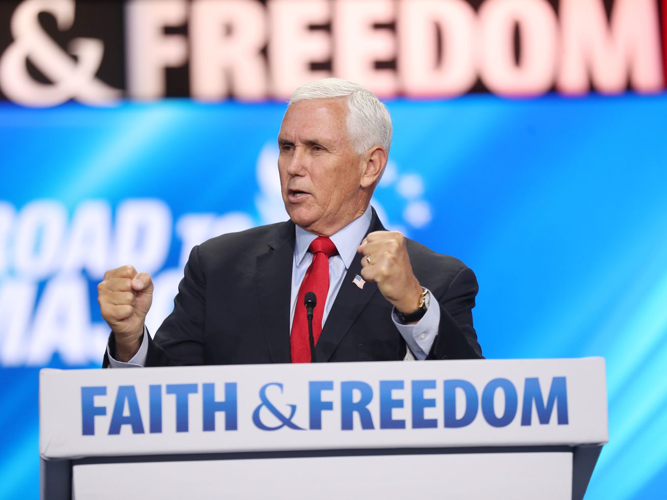 Former Vice President Mike Pence speaks during the Faith and Freedom Coalition’s Road to Majority Conference.