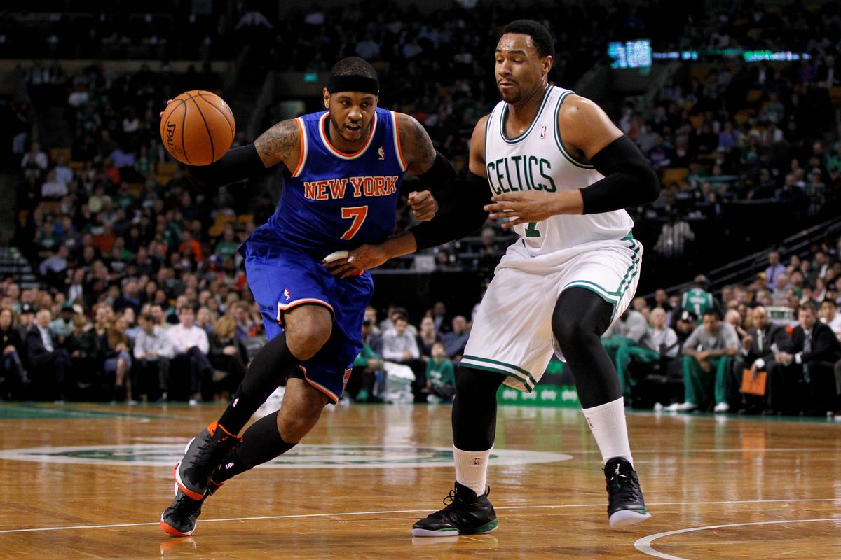 Jared Sullinger attempting to guard Carmelo Anthony