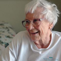 This May 19, 2010 photo provided by Penny Weaver shows Nelle Harper Lee, author of "To Kill A Mockingbird," in her assisted living room in Montoeville, Ala. 