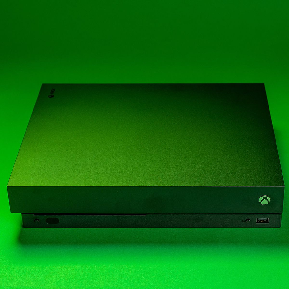A product shot of the Xbox One X