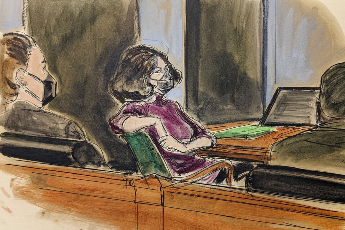 A courtroom sketch of Ghislaine Maxwell in the courtroom.