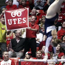 Utah fans have a good time during the NCAA Salt Lake Regional Gymnastics Saturday, April 7, 2012 in Salt Lake City. 