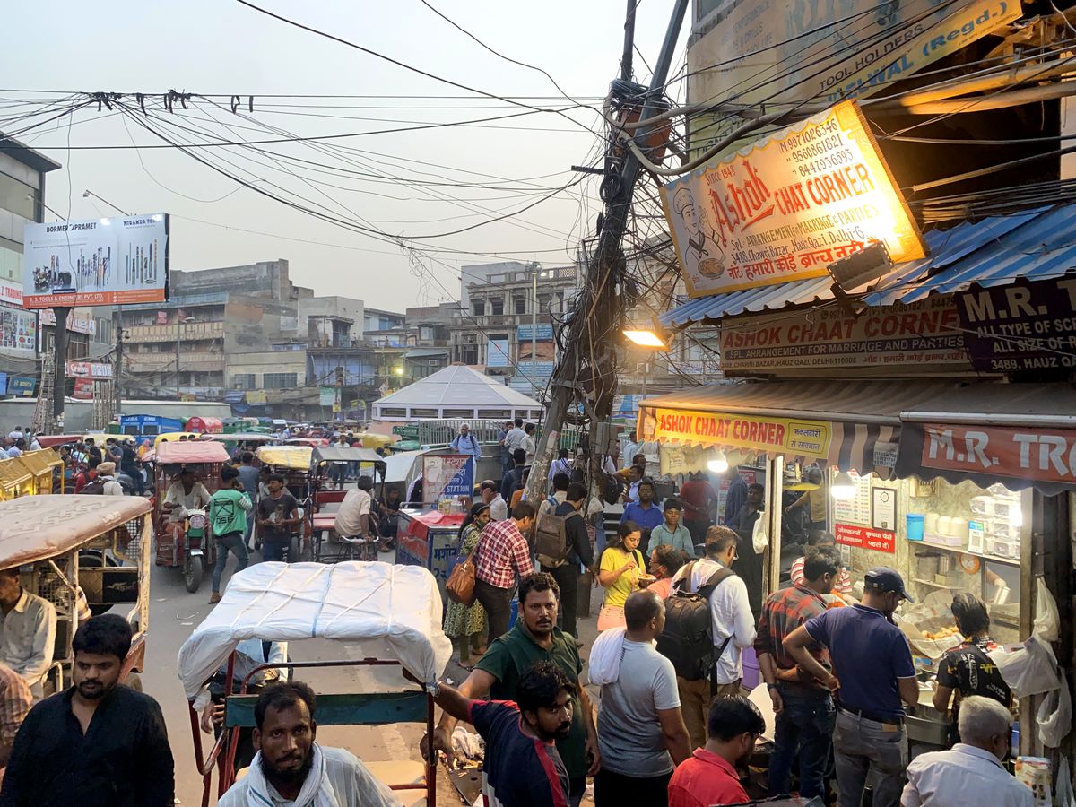 A busy street scene in New Delhi. 