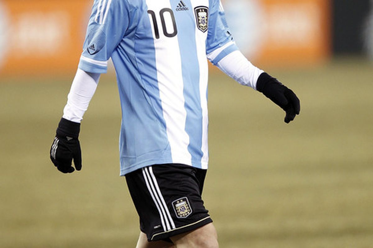 Lionel Messi #10 of Argentina during the first half of a friendly match against the United States. Messi scored a hat trick against Switzerland on February 29, 2012. (Photo by Jeff Zelevansky/Getty Images)