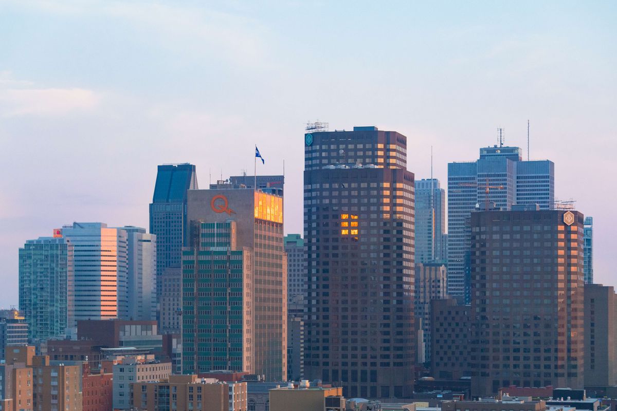 Montreal city urban skyline at dusk, golden colours...