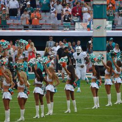 Dec. 15, 2013 Miami Gardens, FL - Miami Dolphins guard John Jerry is introduced prior to the team's game against the New England Patriots.