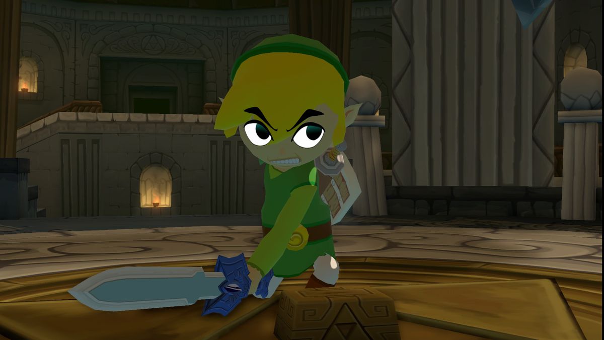Link from The Legend of Zelda: The Wind Waker holding a sword and looking very tough