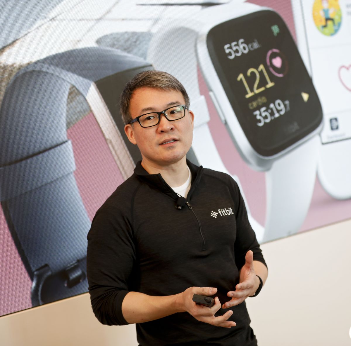 Fitbit CEO James Park announces Fitbit Versa Lite Edition, its newest addition to the Fitbit Versa smart watch family at a media event on Tuesday Mar. 5, 2019 in New York. | Brian Ach/AP Images for Fitbit