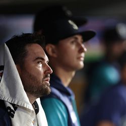 SEATTLE, WASHINGTON - SEPTEMBER 27: Robbie Ray #38 of the Seattle Mariners looks on after being taken out of the game in the sixth inning against the Texas Rangers at T-Mobile Park on September 27, 2022 in Seattle, Washington