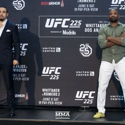 Robert Whittaker and Yoel Romero square off at UFC 225 media day.