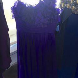 Grape strapless chiffon dress with puffed bodice, $100