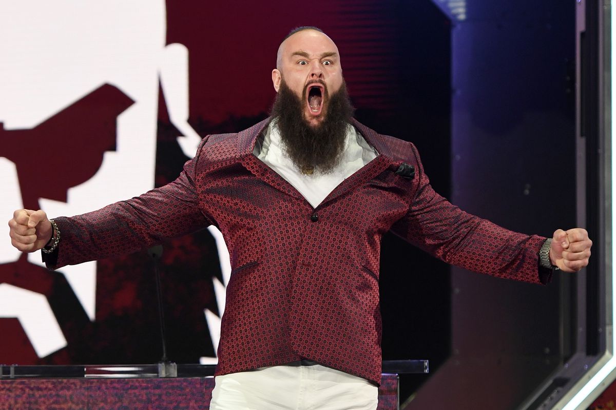 WWE wrestler Braun Strowman is introduced at a WWE news conference at T-Mobile Arena on October 11, 2019 in Las Vegas, Nevada.&nbsp;