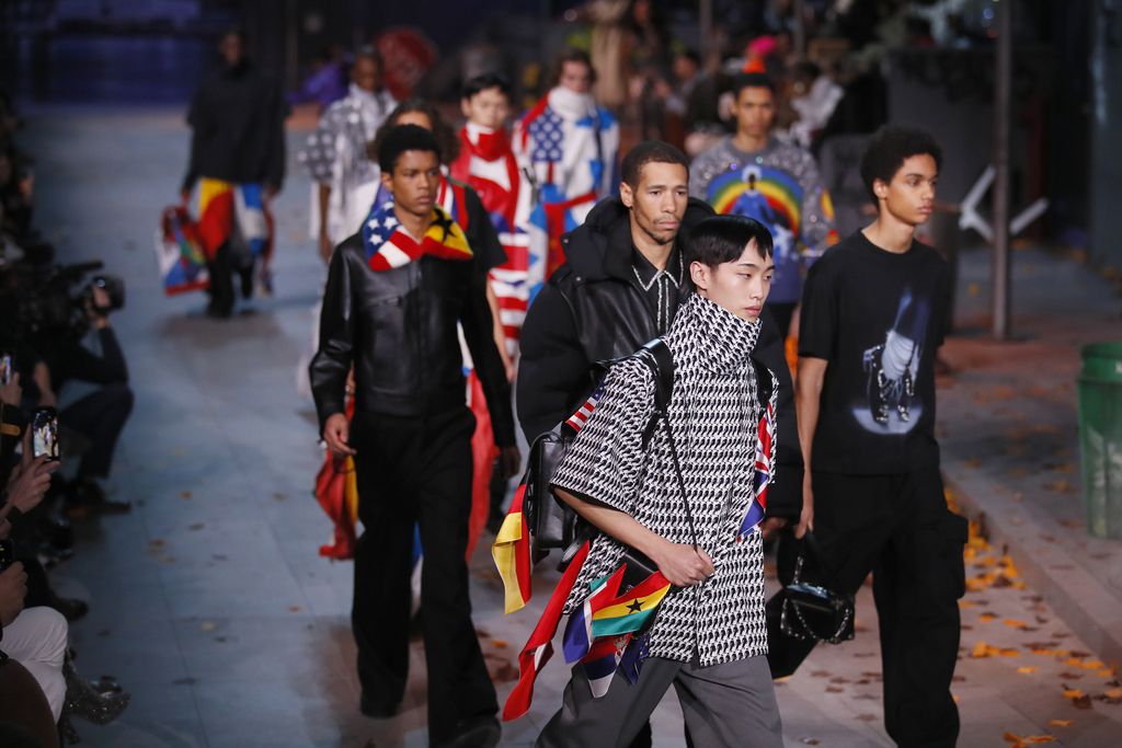 Models wear creations (some with an homage to Michael Jackson) by Virgil Abloh for the Louis Vuitton men’s Fall/Winter 2019/20 fashion collection presented in Paris, Thursday Jan.17, 2019.| AP Photo/Francois Mori