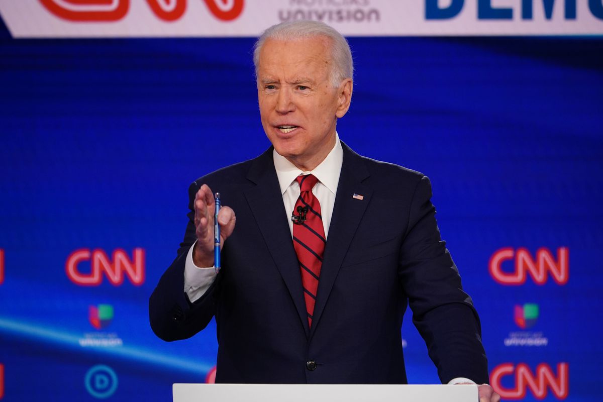 Former Vice President Joe Biden at a Democratic presidential debate.