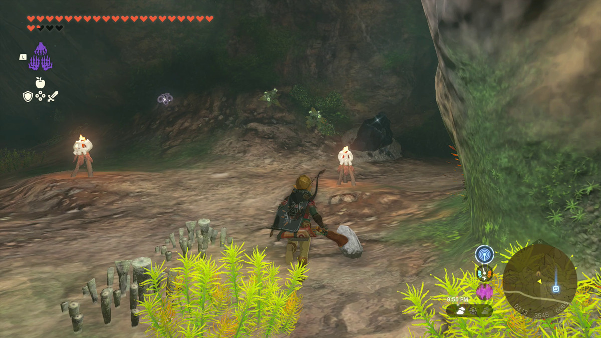 Link heads towards Ore Deposits, brightbloom seeds, and brightcaps to collect in the Deplian Badlands Cave
