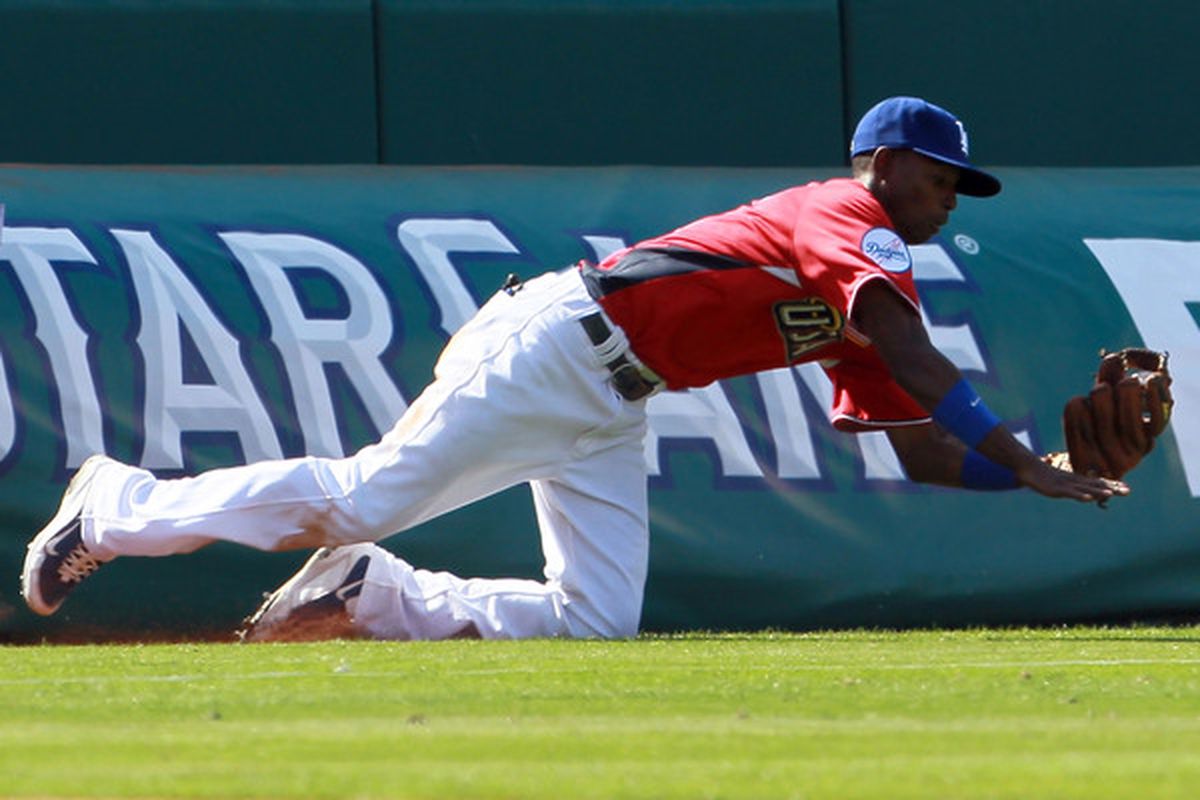 Baseball HQ number one Dodger prospect Dee Gordon getting ready to became the major league stolen base leader in 2013.  (Photo by Jeff Gross/Getty Images)
