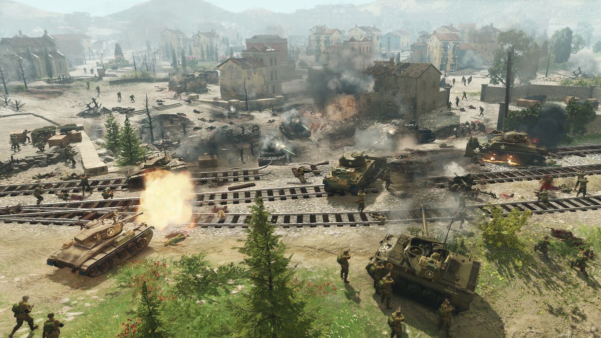 Company of Heroes 3’s multiplayer map “Torrente” is levelled by an armored clash