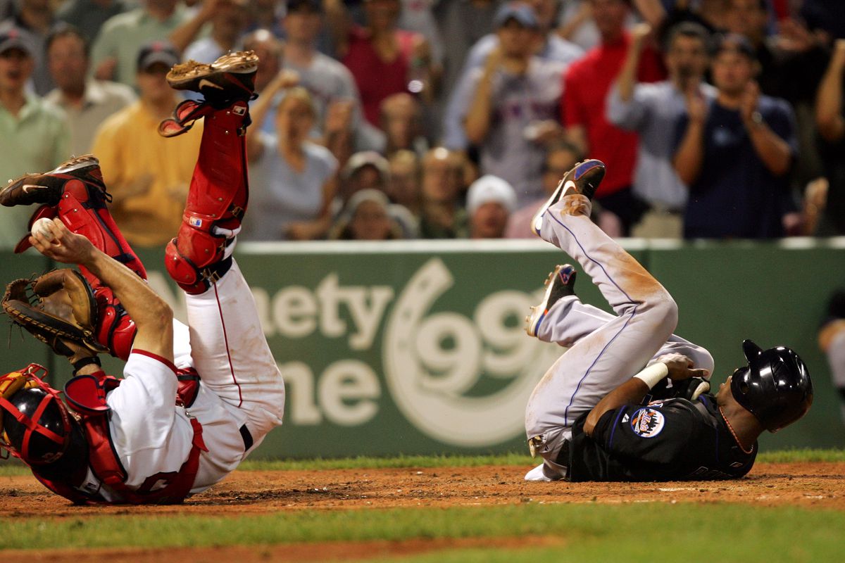 New York Mets’ Jose Reyes and Boston Red Sox’ catcher Jason